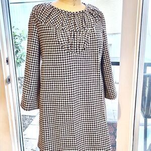 Anthropologie Loeffler Randall B&W Houndstooth Wool Swing Coat SZ S Pleated Yoke